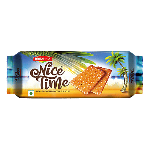 Britannia Nice Time - Sugar Showered Coconut Biscuits, 3x150 g Multipack 