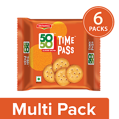 Britannia 50 50 Time Pass Biscuits - Simply Salted, 6x78 g Multipack 