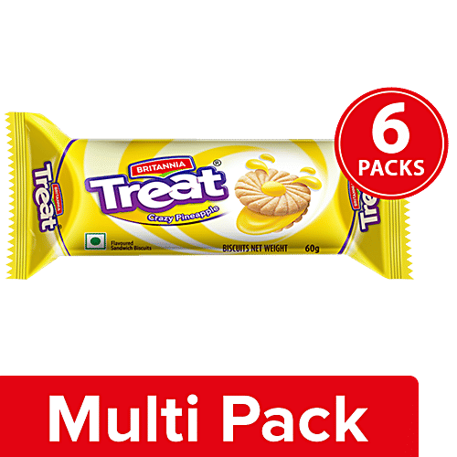 Britannia Treat - Crazy Pineapple Cream Biscuits, 6x64 g Multipack 