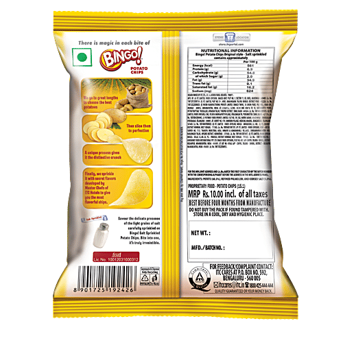 Bingo Potato Chips Original Style - Salt Sprinkled, 6x25.5 g Multipack 