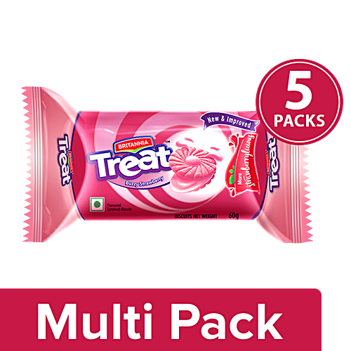 Britannia Treat - Strawberry Biscuits, 5x60 g Multipack 