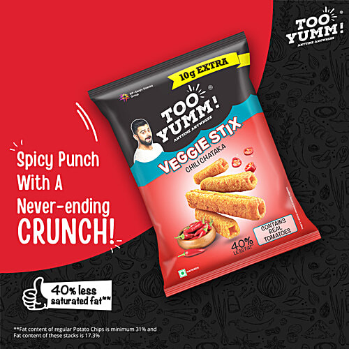Too Yumm! Chili Chataka Flavour Veggie Stix Namkeen, 3 x 45 g Multipack