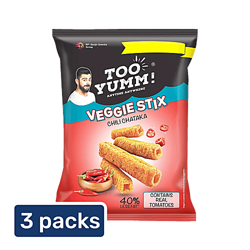 Too Yumm! Chili Chataka Flavour Veggie Stix Namkeen, 3 x 45 g Multipack