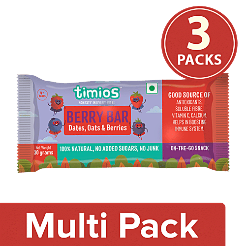 Timios Energy Bars - Berry, 4+ Years, 100% Natural & Healthy, 3x30 g Multipack 