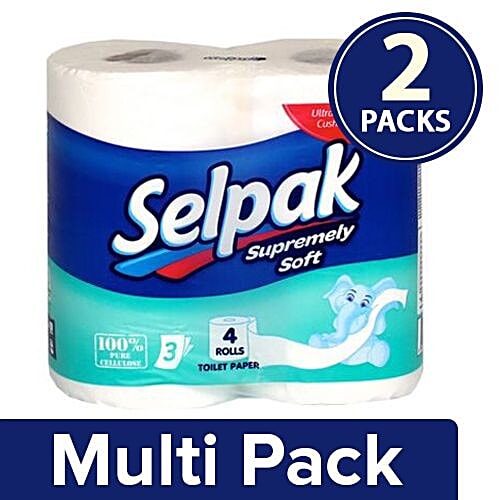 Selpak Supremely Soft Toilet Roll Plain 3 ply, 2x4 Rolls Multipack