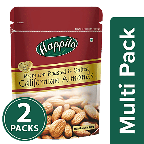Happilo Premium Californian Almonds Roasted & Salted, 2x200 g Multipack 