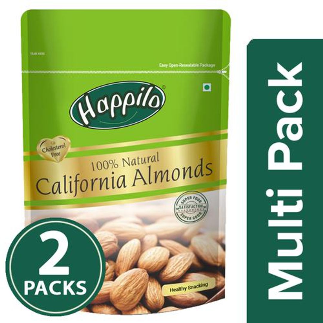 Happilo Premium Natural Californian Almonds, 2x200 g Multipack