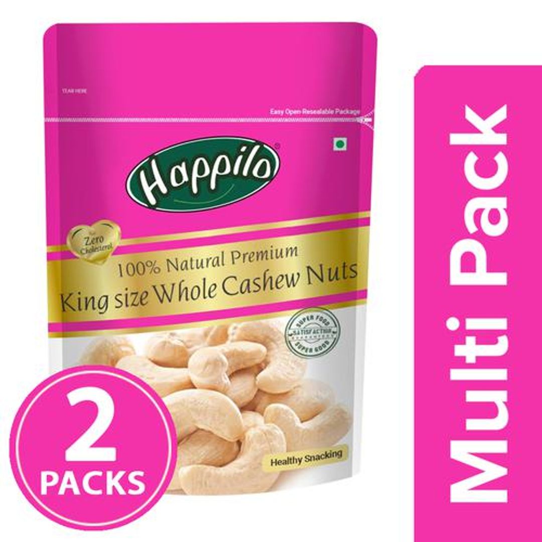 Happilo Cashew Nuts - Whole, 100% Natural Premium King Size, 2x200 g Multipack