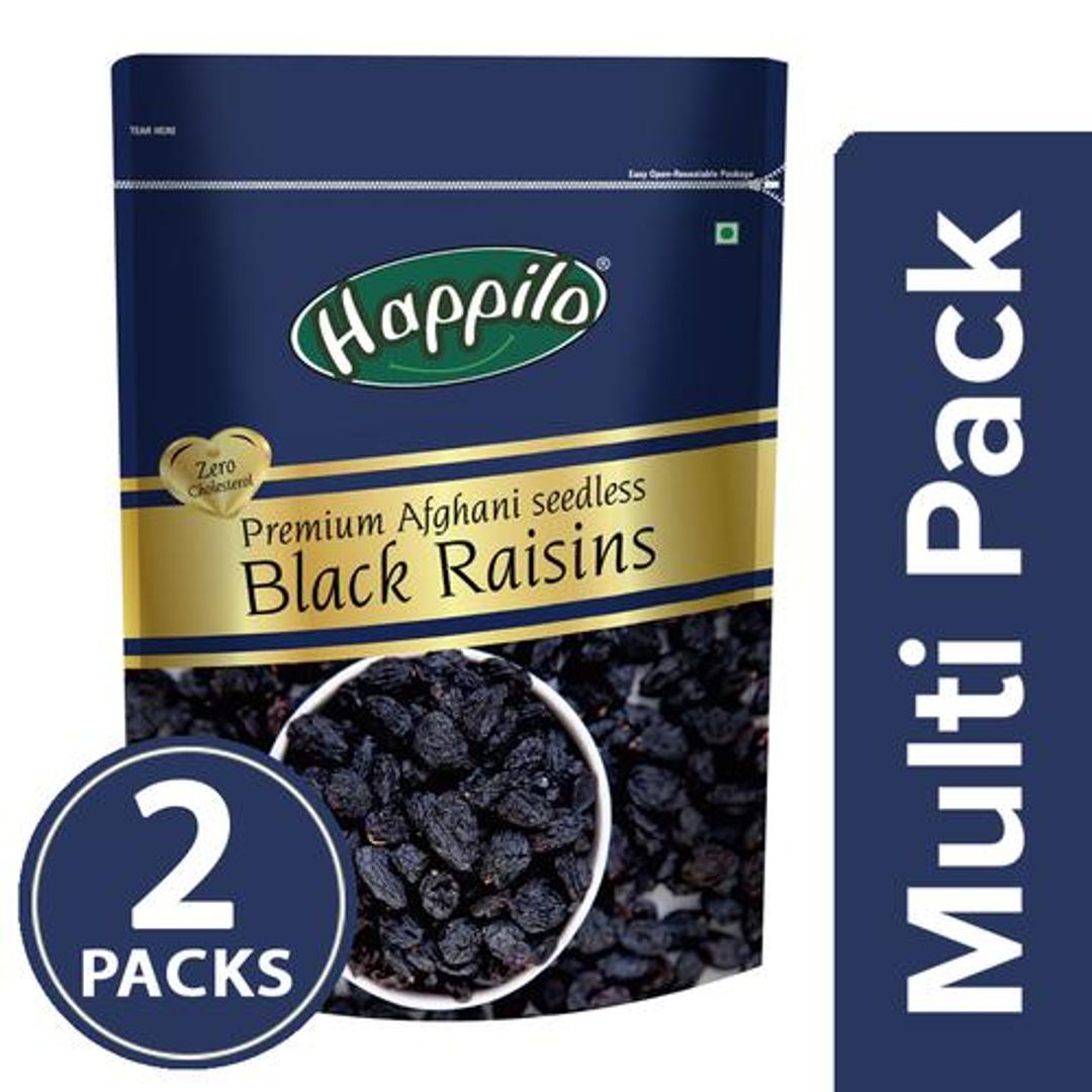Happilo Black Raisins - Premium Afghani Seedless, 2x250 g Multipack