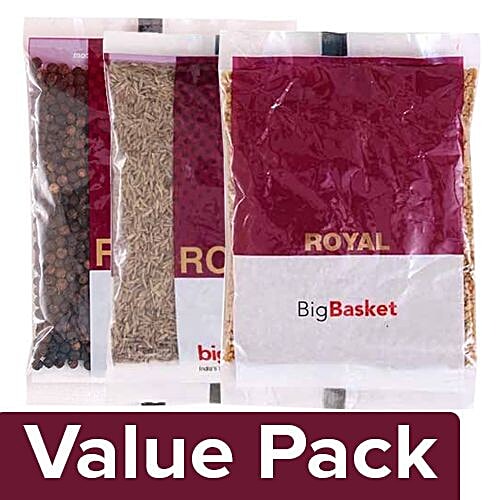 bb Royal Black Pepper/Kali Mirch 100Gm + Cumin/Jeera Whole 100Gm + Fenugreek/Methi 100Gm, Combo 3 Items 