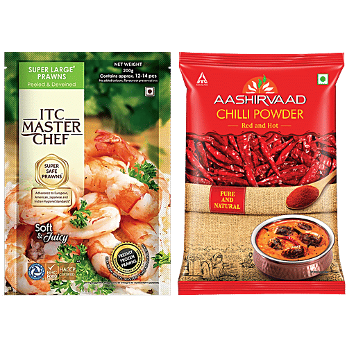bb Combo ITC Master Chef Super Large Prawns,200g+Aashirvaad Red & Hot Chilli Powder, 100g, Combo (2 Items) 