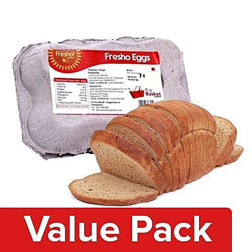 Fresho Bread - Brown, Chemical Free 400G + Eggs - Regular 6pcs, Combo 2 Items 