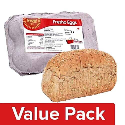 Fresho Bread - Whole Wheat, Chemical Free 400G + Eggs - Regular 6pcs, Combo 2 Items 