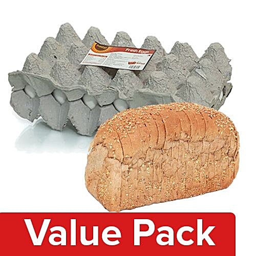 Fresho Bread - Whole Wheat, Chemical Free 400G + Eggs - Table Tray 12pcs, Combo 2 Items 