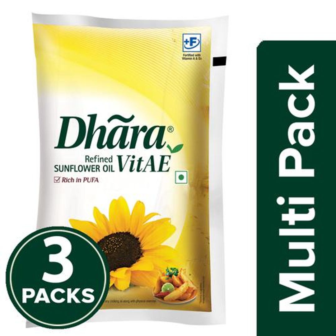 Dhara  Refined - Sunflower Oil, 3x1 L Multipack