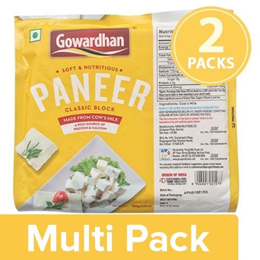 Gowardhan Fresh Paneer - Classic Block, 2x200 g Multipack