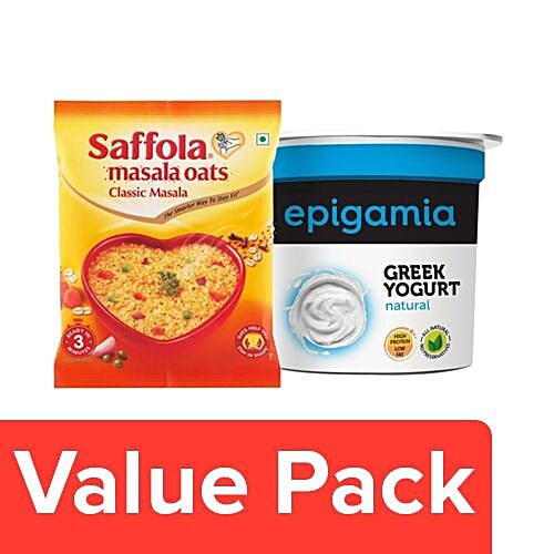 bb Combo Epigamia Greek Yogurt - Natural 90gm + Saffola Oats - Classic Masala 40gm, Combo 2 Items 