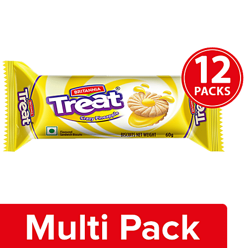 Britannia Treat - Crazy Pineapple Cream Biscuits, 12x64 g Multipack 