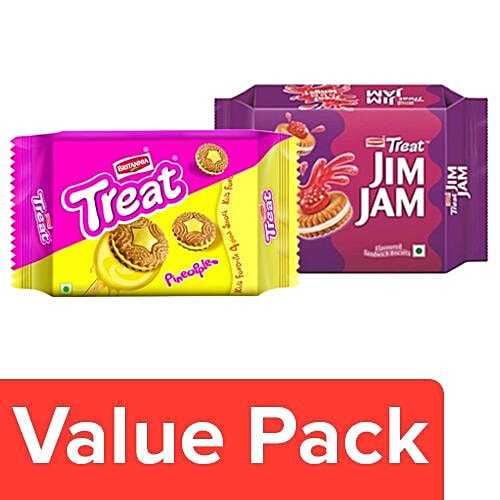 Buy Britannia Treat Jim Jam Biscuits 150gm + Treat Pineapple Biscuits