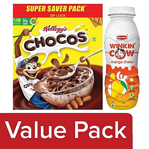 bb Combo Britannia Winkin Cow Milkshake - Mango 200 ml + Kelloggs Chocos 1.2 kg, Combo 2 Items 