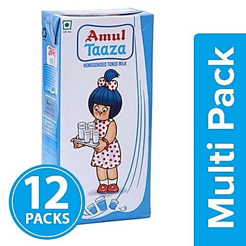 Amul Taaza Fresh Toned Milk, 12x200 ml Multipack 
