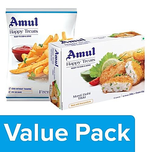 Amul Happy Treats French Fries 425gm + Ready to Cook & Serve - Masti Dahi Tikki 300gm, Combo 2 Items 