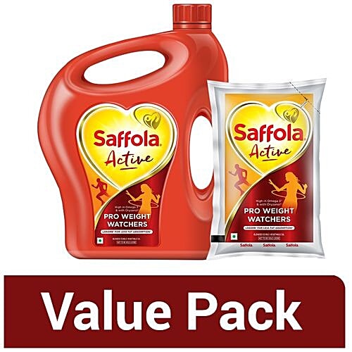 Saffola Active Edible Oil 5lt jar + Active Edible Oil 1lt pouch, Combo 2 Items 