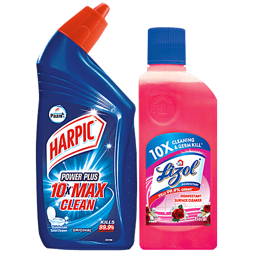 bb Combo Harpic Disinfectant Toilet Cleaner Original200ml+Lizol Floor Cleaner Floral200ml, Combo 2 Items 