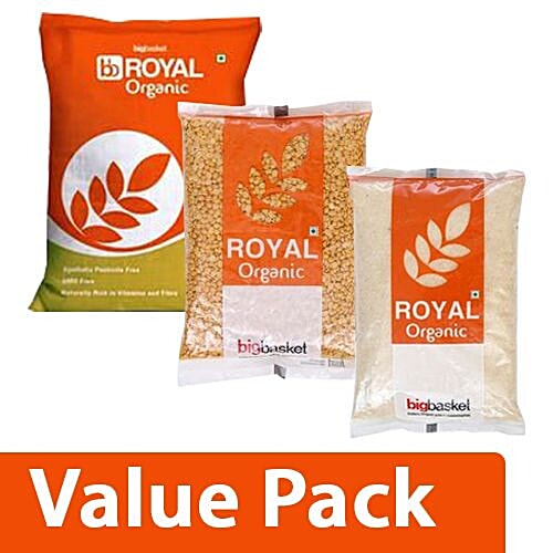 bb Royal Organic - Sona Masoori Raw Rice 10kg + Tur/Toor Dal 1kg + Sugar 1kg, Combo 3 Items 