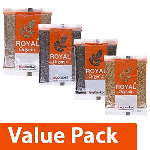 bb Royal Organic - Cumin/Jeera 200G + Mustard/Rai 200G + Black Pepper 200G + Methi 200G, Combo 4 Items 