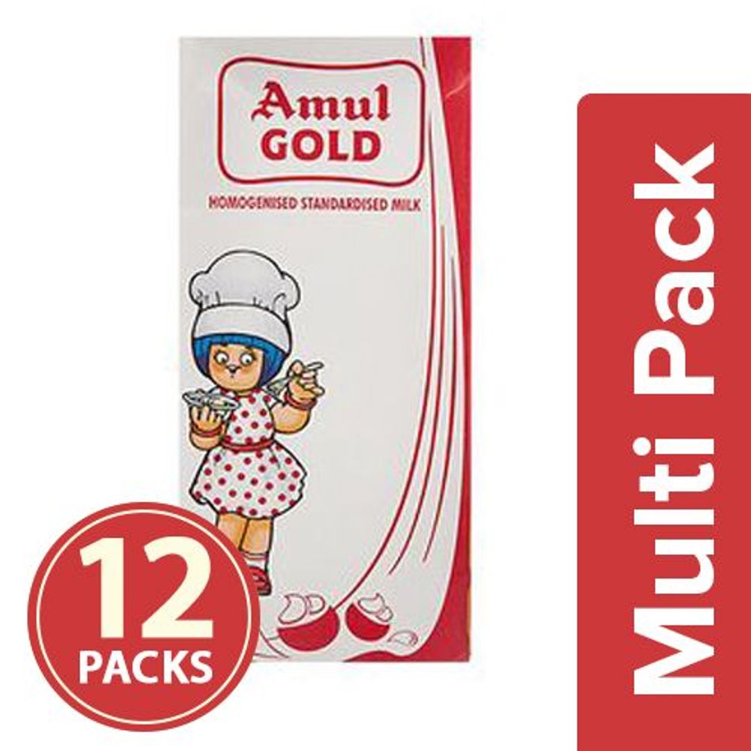 Amul Gold Homogenised Standardised Milk, 12x1 L Multipack