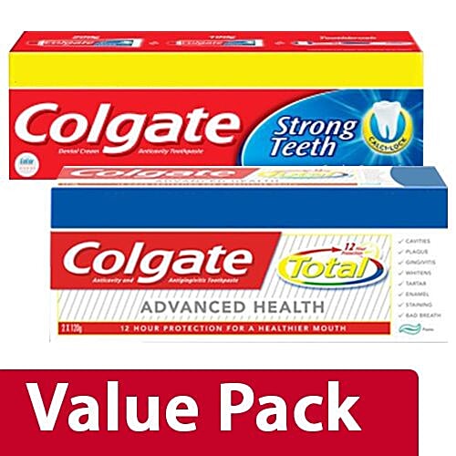 Colgate Toothpaste - Total Advanced Health 120G Pack of 2+Strong Teeth Anti Cavity 300G, Combo 2 Items 