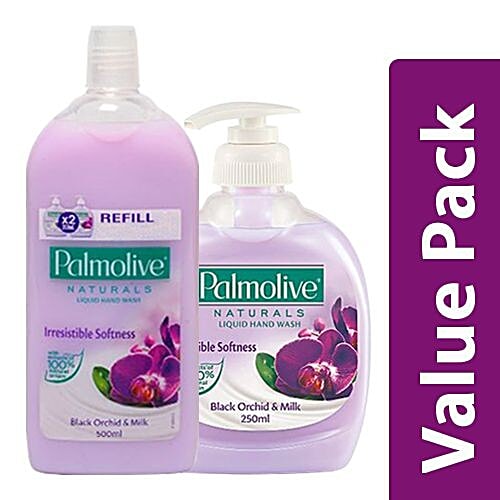 Palmolive Hand Wash - Black Orchid & Milk Imported 250ml+Natural Black Orchid & Milk 500ml, Combo 2 Items 