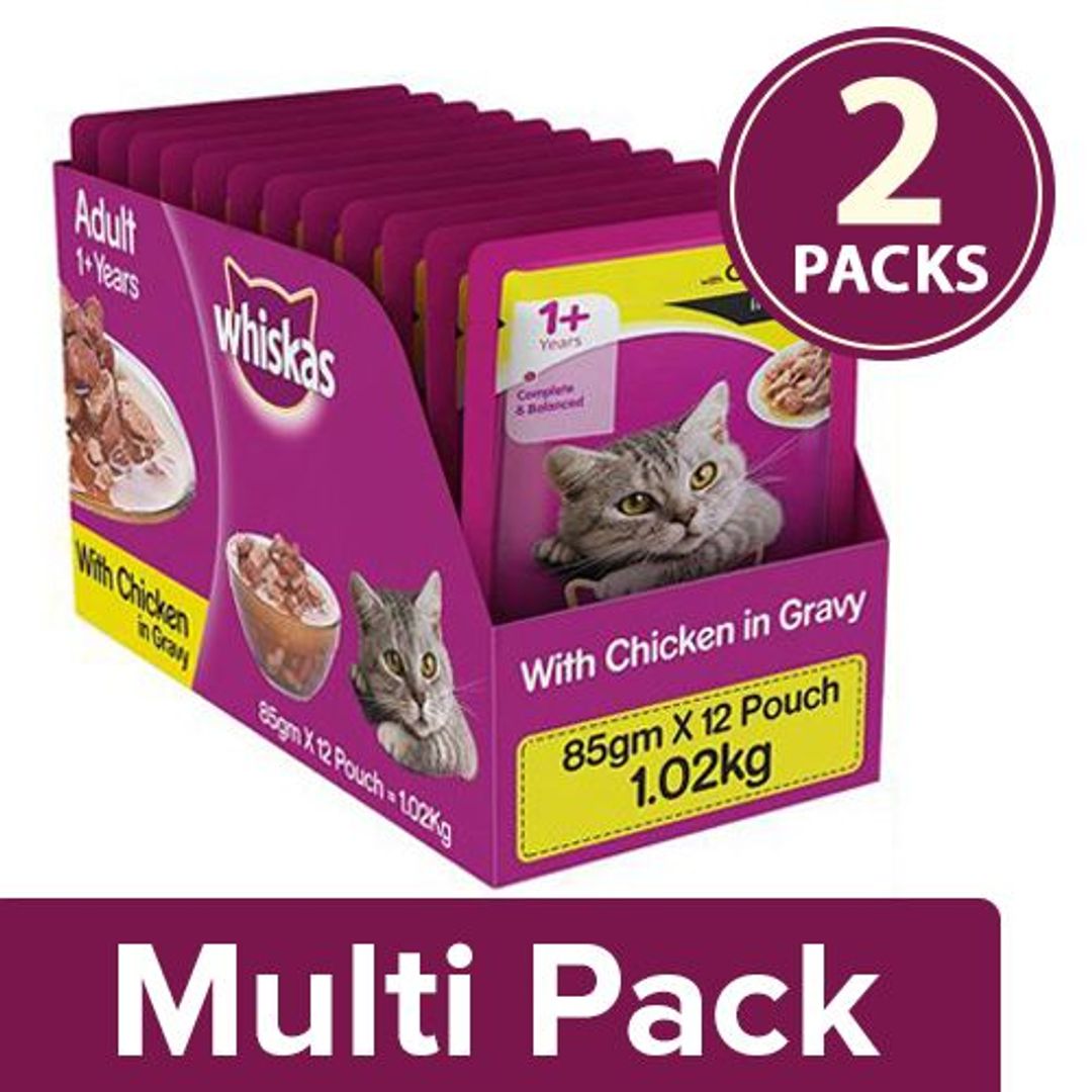 Whiskas Wet cat Food - Chicken in Gravy for Adult cats, +1 year, 2x85 g Multipack
