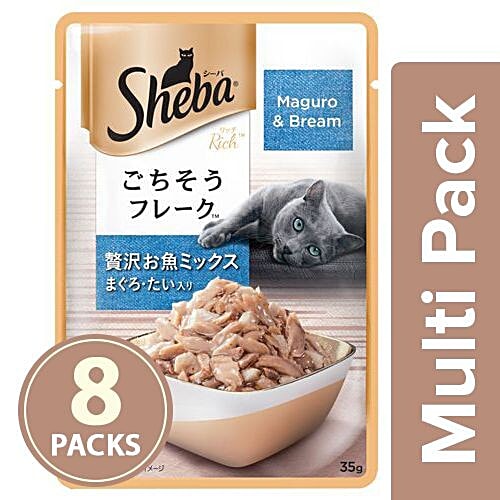 SHEBA Fish Mix cat Food - Maguro & Bream, for Adult Cats, 8x35 g Multipack 
