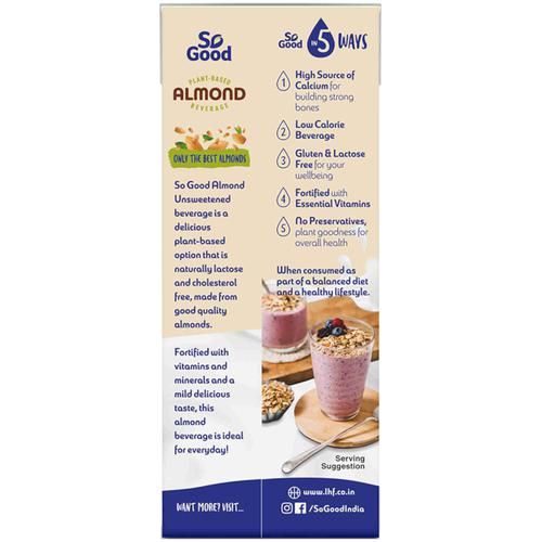 So Good Almond Milk - Unsweetened, Calcium Rich, 3x200 ml Multipack 