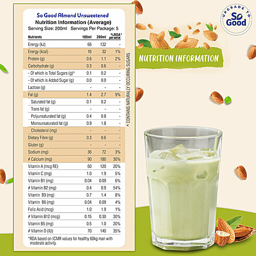 So Good Almond Milk - Natural, Unsweetened, 200 ml Multipack 
