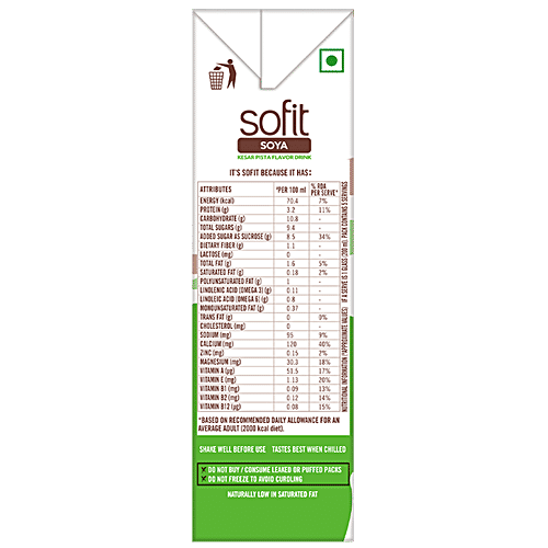 Sofit  Soya Drink Kesar Pista, 3 x 1 L (Multipack) 