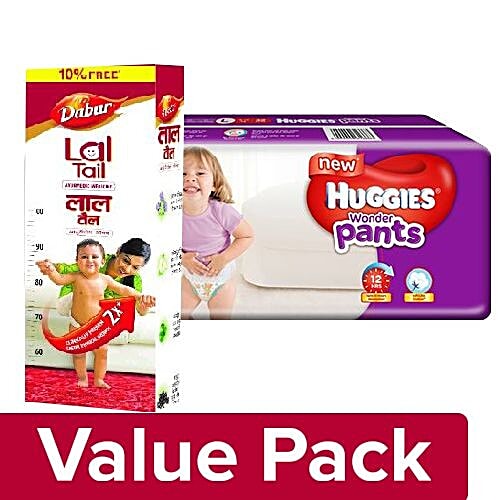 bb Combo Dabur Lal Tail Ayurvedic Oil 200ml Get 10% Extra + Huggies Pants Large 32pc, Combo 2 Items 