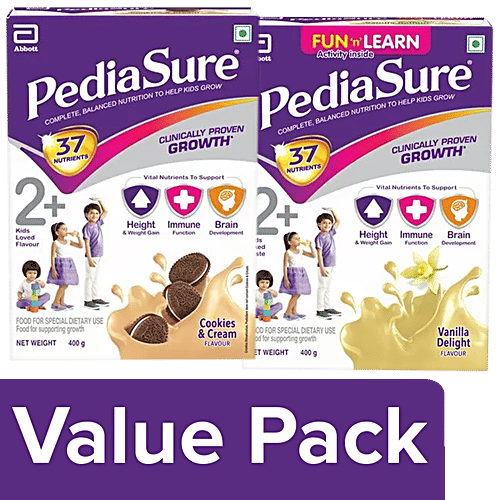 Pediasure Health Drink Cookies & Cream 400g + Nutritional Powder Vanilla Delight 400g, Combo 2 Items 