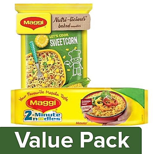 Maggi Nutri-Licious Baked Noodles - Sweetcorn 60G + Noodles - Masala 560 gm, 60 g  