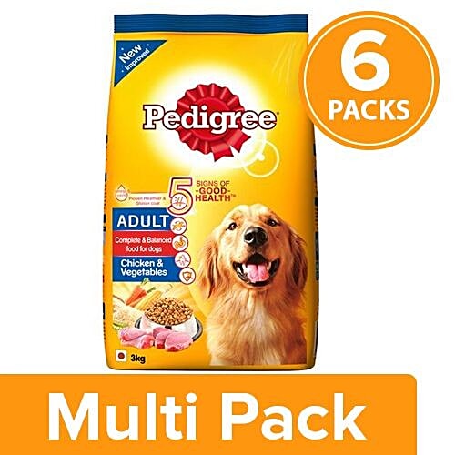 Pedigree Dry Dog Food - Chicken & Vegetables, for Adult Dogs, 6x3 kg Multipack 