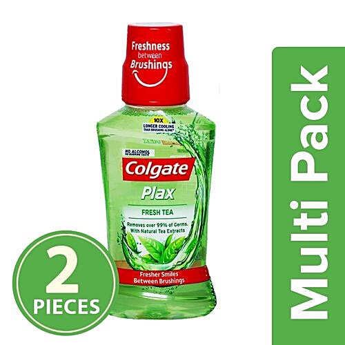 Colgate Mouthwash - Plax Fresh Tea, Alcohol Free, Imported, 2x250 ml Multipack 