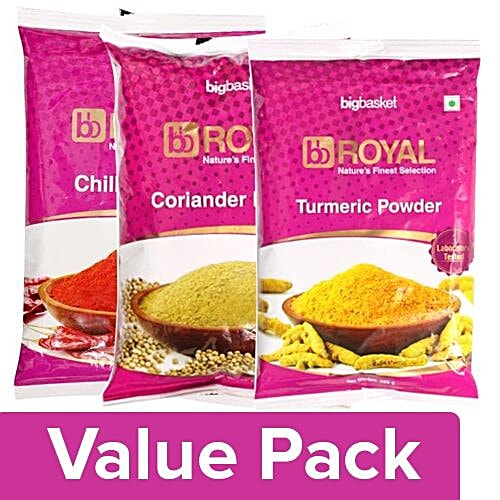 bb Royal Red Chilli Powder 200G +Coriander/Dhania Powder 200G +Turmeric/Haldi Powder 200G, Combo 3 Items 