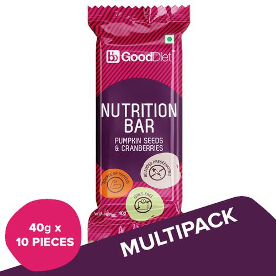 GoodDiet Nutrition Energy Bar - Pumpkin Seeds & Cranberries, 10x40 g (Multipack)