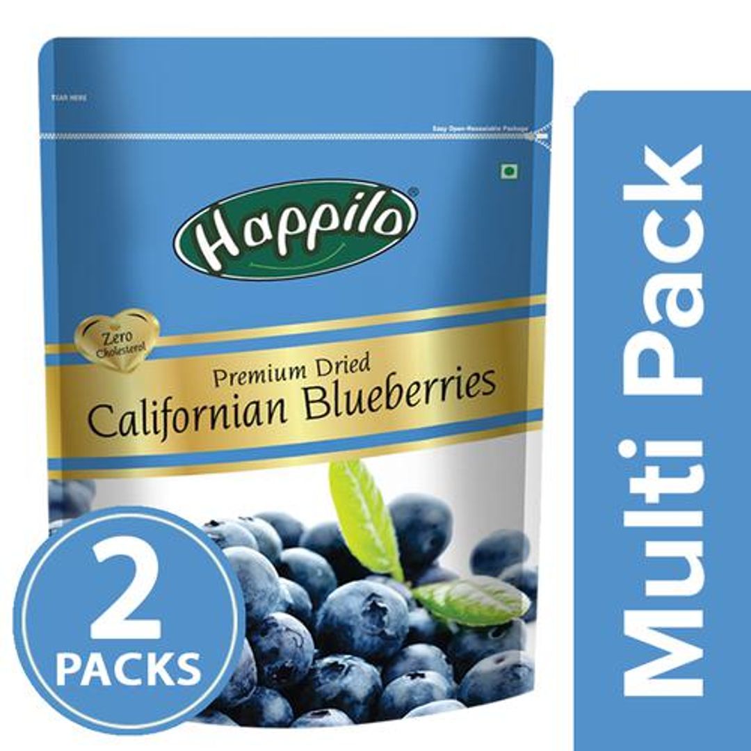 Happilo Blueberries - Dried, Premium Californian, 2x150 g Multipack