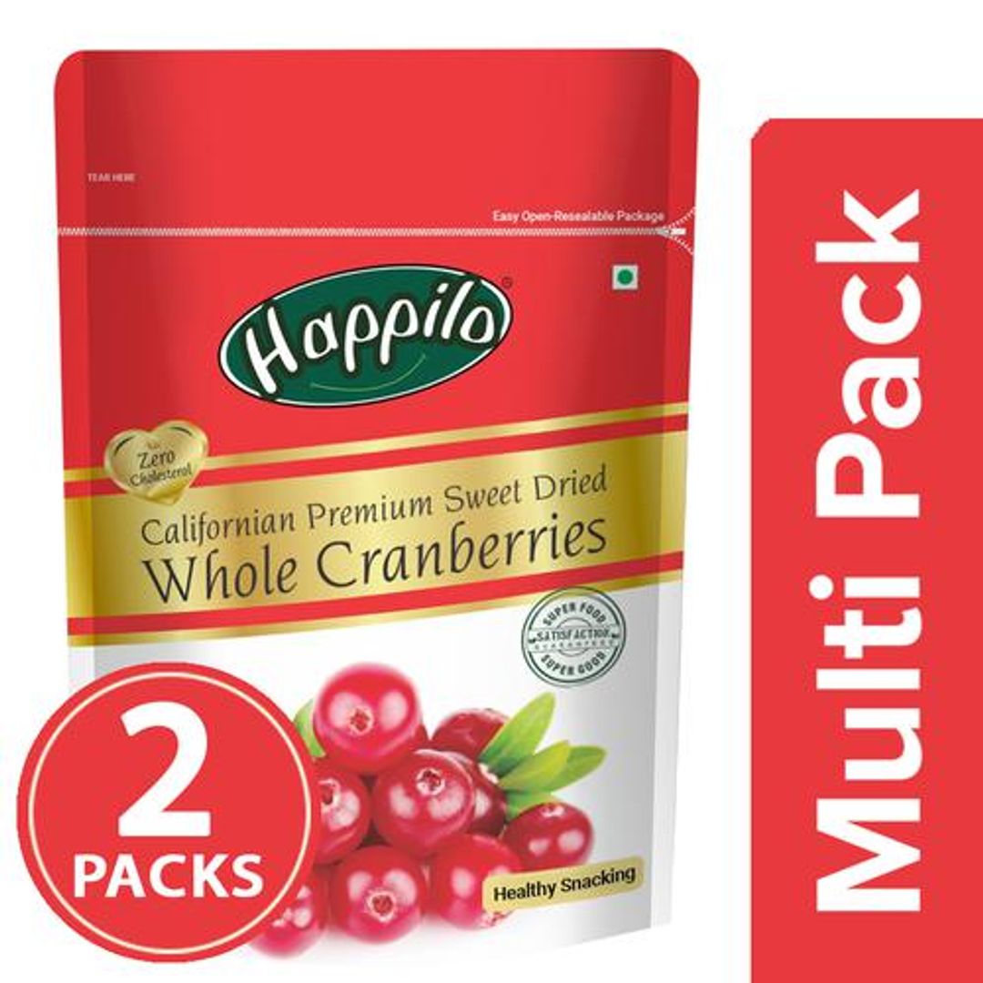 Happilo Cranberries - Whole Dried Sweet, Premium Californian, 2x200 g Multipack