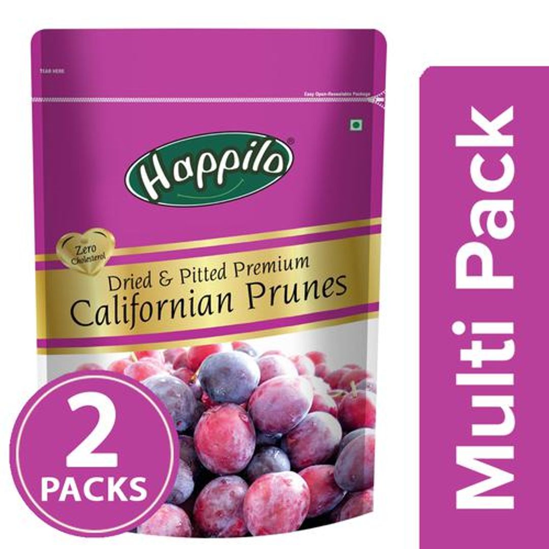 Happilo Prunes - Dried & Pitted, Premium Californian, 2x200 g Multipack