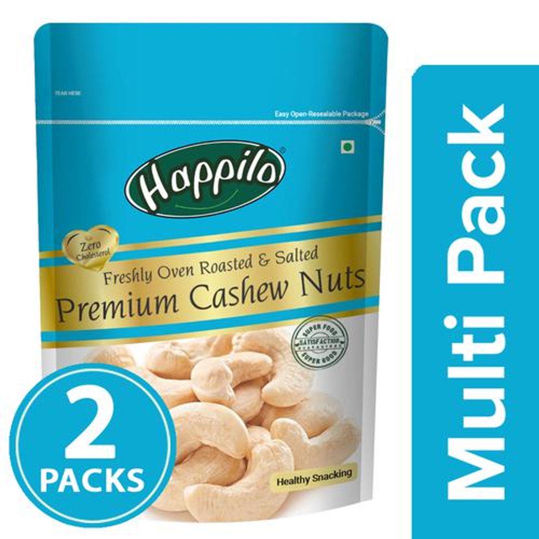 Happilo Premium Cashews Toasted & Salted, 2x200 g Multipack