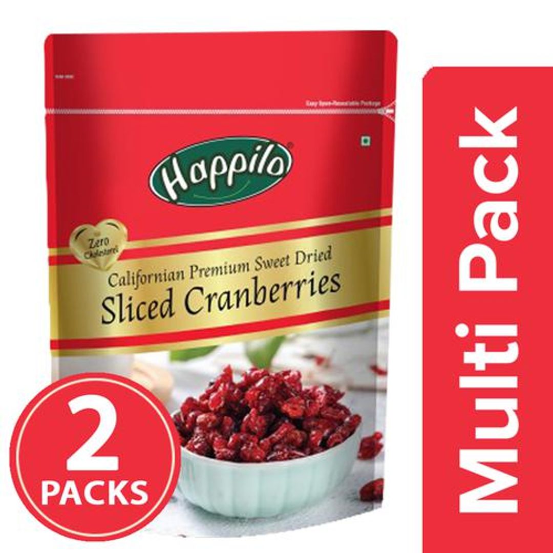 Happilo Cranberries - Sweet Dried Sliced, Californian Premium, 2x200 g Multipack